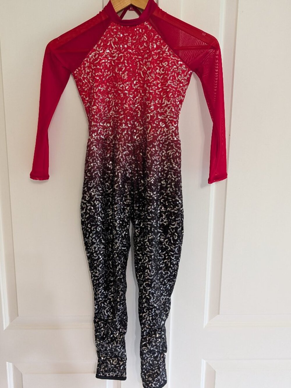 Weissman Red and Black Unitard Fully Sequined